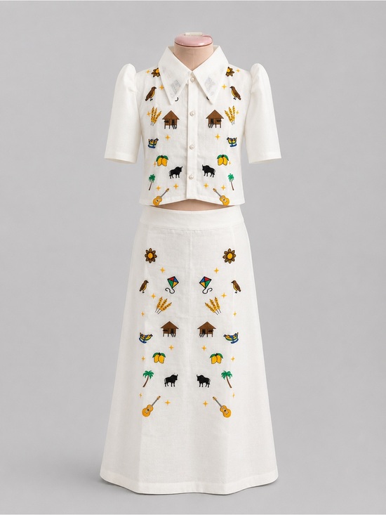 The Unbranded Brand Dresses & Skirts - Filipiniana Set Embroidered White Blouse & A-Line Skirt